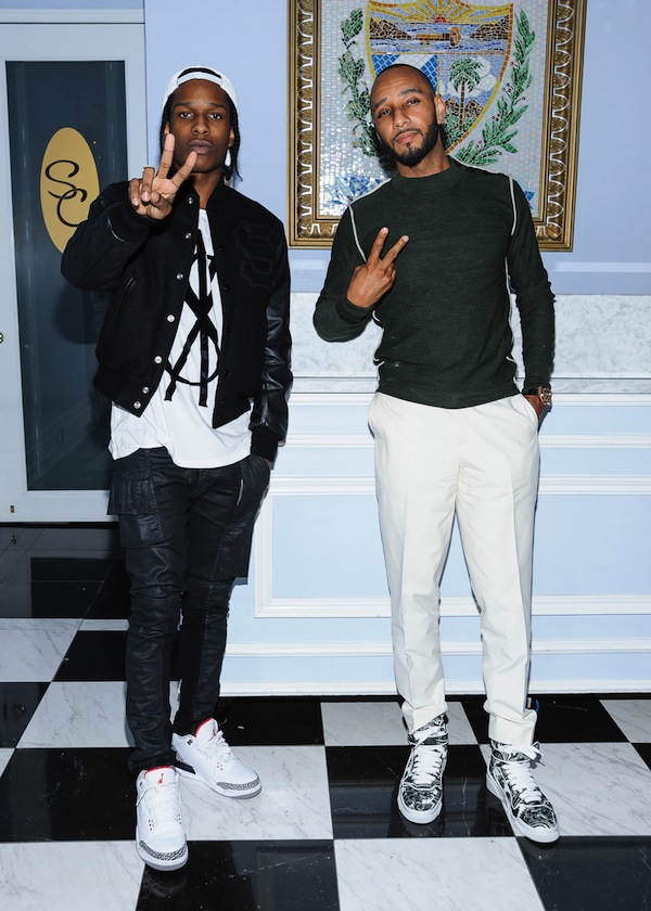 'Swizz Beatz' aka Kasseem David Dean and 'ASAP Rocky' aka Rakim Mayers pose during a photocall in New York City