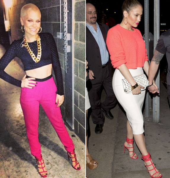 Who Wore It Better- Jessie J vs. Jennifer Lopez in Gucci's Pink Ursula Sandals