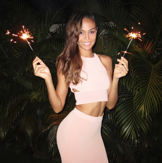 Joan Smalls's New Year's Eve Jonathan Simkhai Cropped Rib Knit Pink Top and Matching Skirt