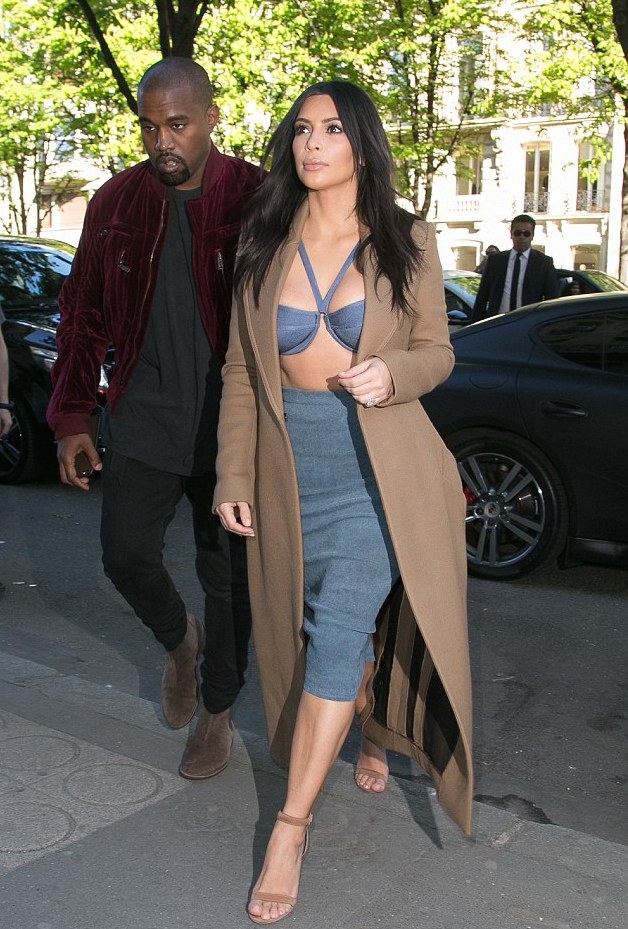 1 Kim Kardashian's Paris Denim Bikini Top and Pencil Skirt