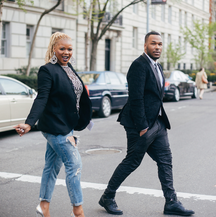 jason rembert claire sulmers donatella versace met museum talk BeautyLifeFun karl pierre virgos loung top zara boyfriend jeans casadei silver pumps