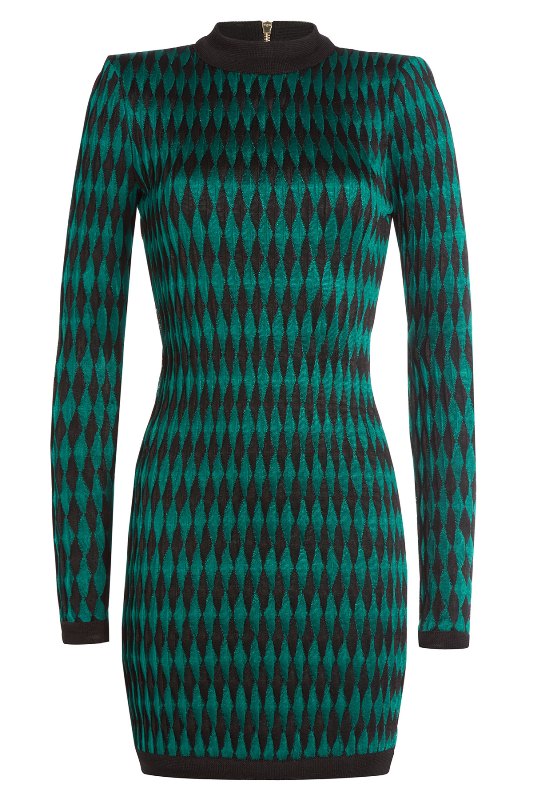 balmain-black-green-harlequin-mini-dress