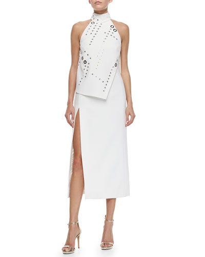 mugler-high-slit-asymmetric-grommet-trimmed-dress