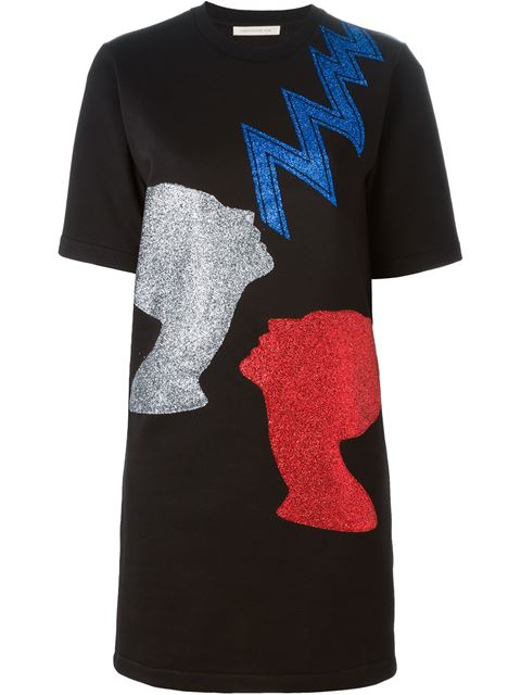 898 Monica Brown's Album Listening Party Christopher Kane Lightning Bolt, Silhouette Print Glitter Black Dress