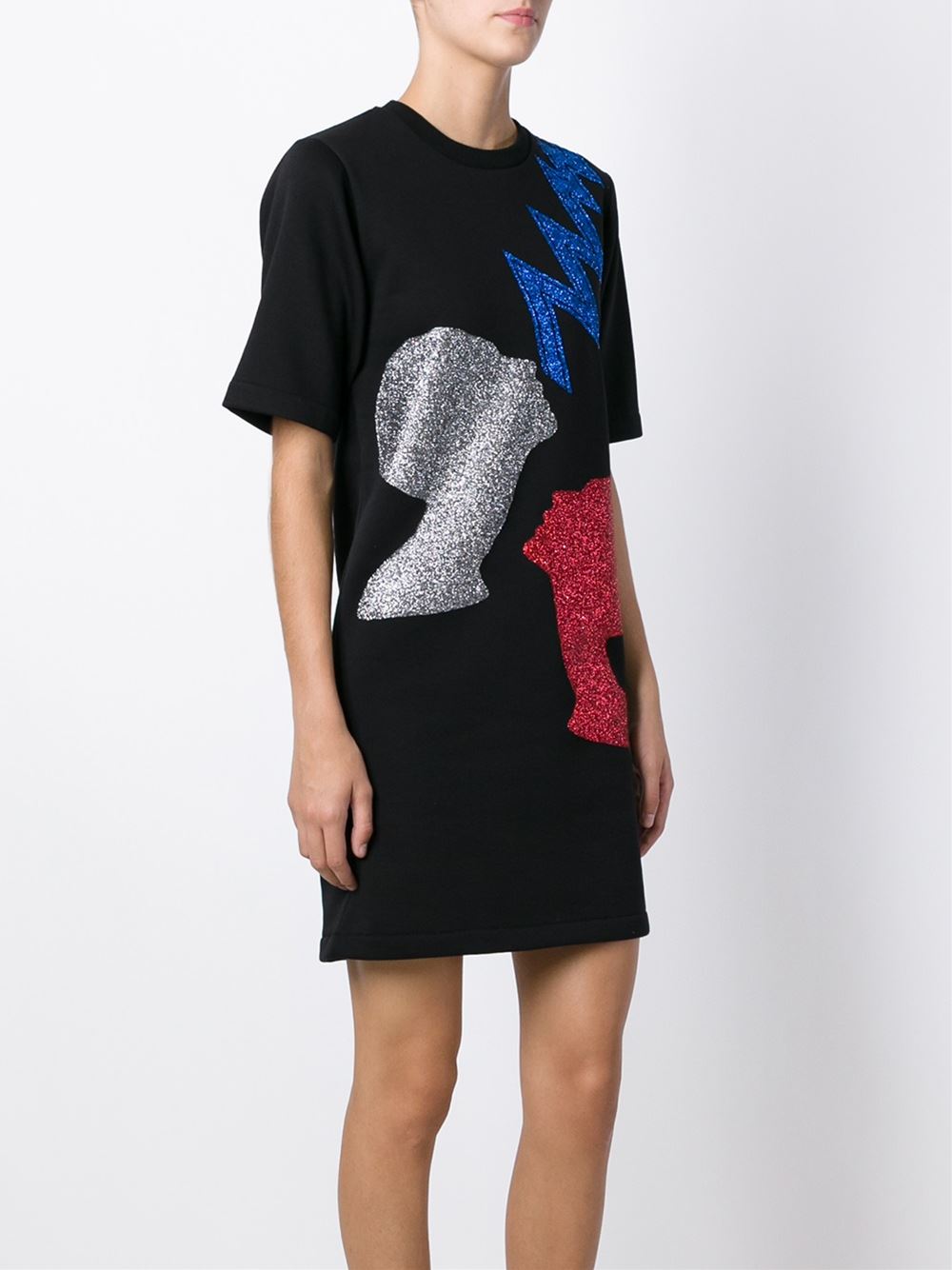 99 Monica Brown's Album Listening Party Christopher Kane Lightning Bolt, Silhouette Print Glitter Black Dress