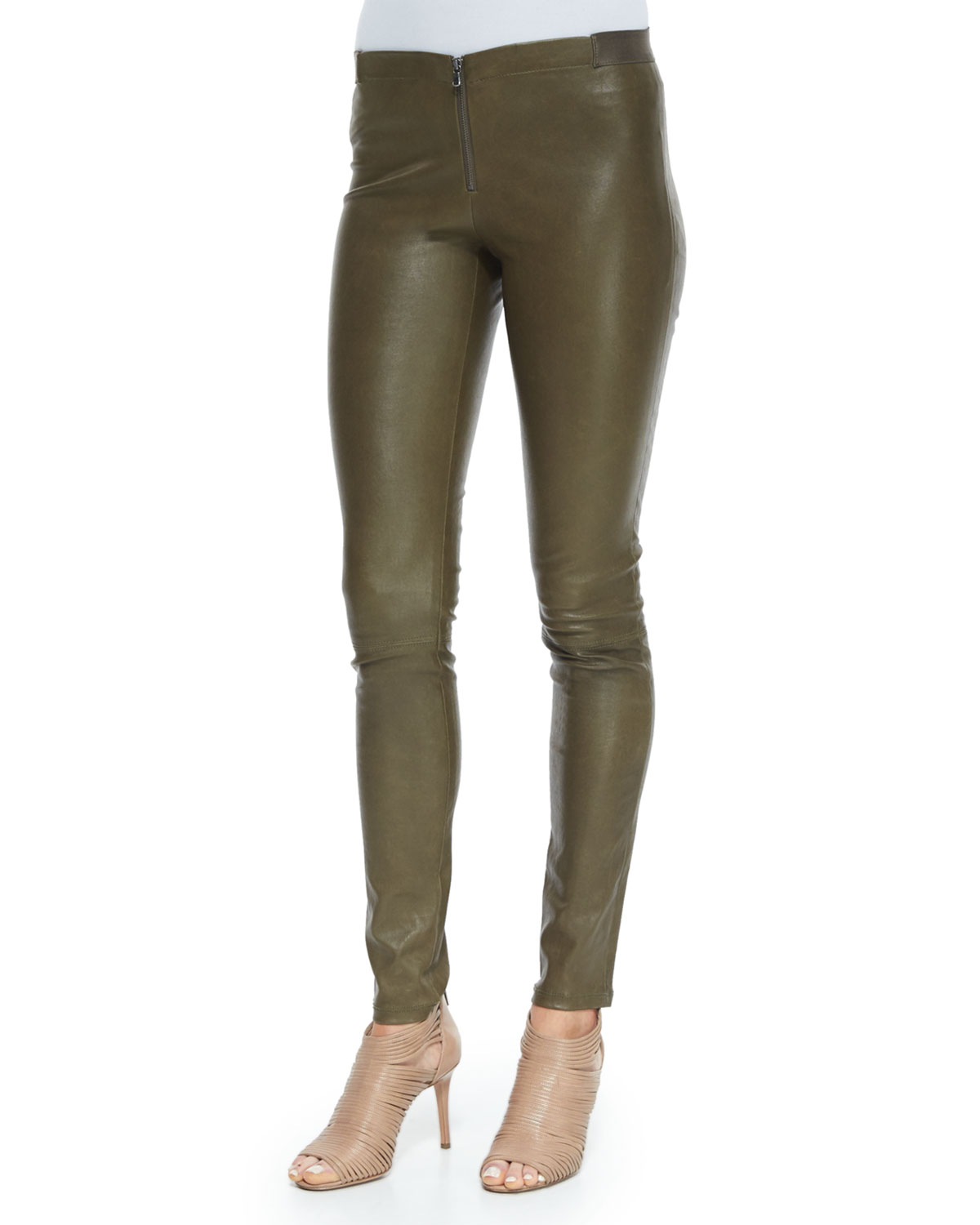 Kourtney Kardashian's Nobu Restaurant Alice + Olivia Forest Green Lamb Leather Front-Zip Leggings 9