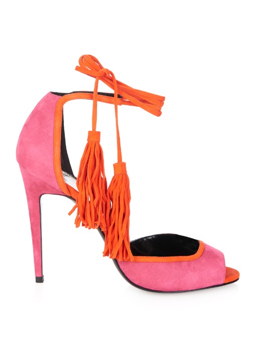 Rihanna's New York City Dior Resort Resort 2016 White Multicolored Diorama Handbag and Pierre Hardy Majorelle Pink and Orange Fringed Sandals 9