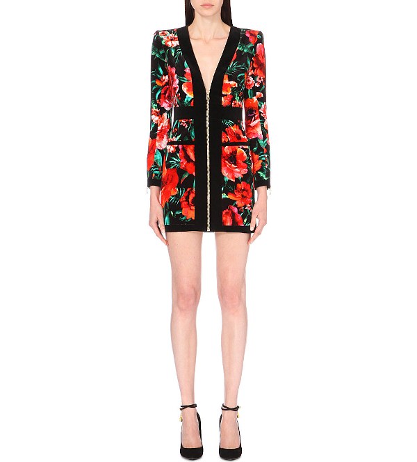 balmain-floral-print-velvet-dress
