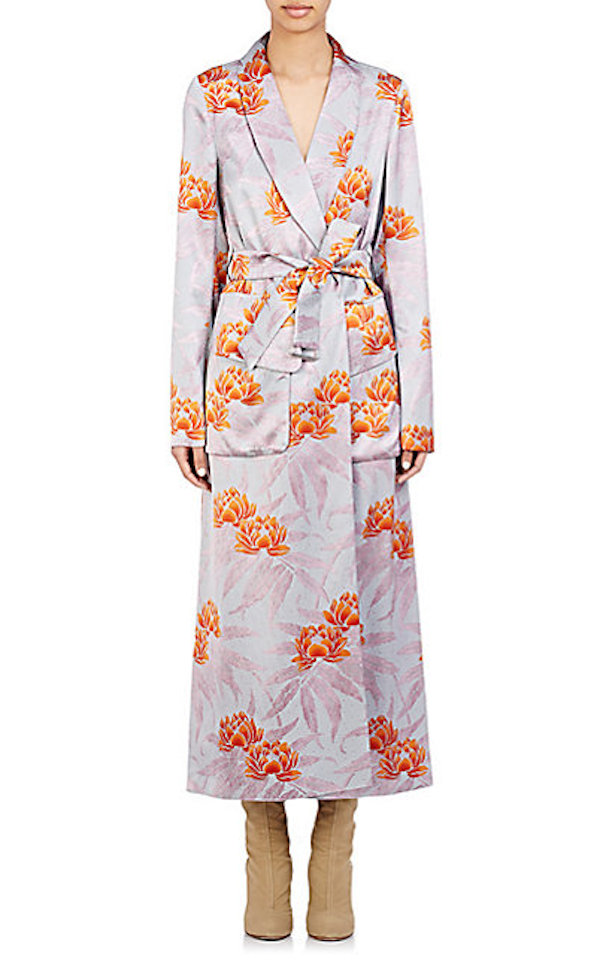 dries-van-noten-long-orange-lilac-lotus-blossom-print-satin-robe-dress