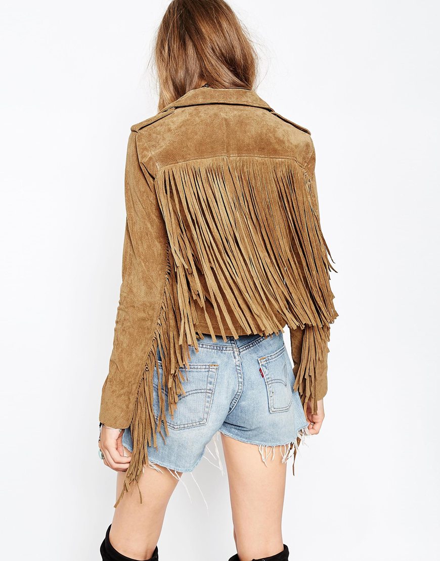 2 asos biker jacket suede fringe