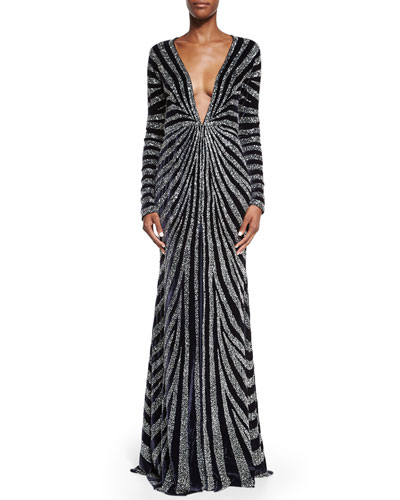 naeem-khan-navy-silver-linear-beaded-velvet-kimono-gown