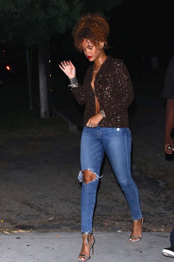 rihanna-1oak-dries-van-noten-brown-sequin-jacket-tom-ford-silver-ankle-padlock-sandals