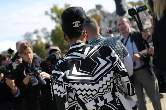00 Janelle Monae's Valentino Spring 2016 Show Philipp Plein Resort 2016 Black and White Printed Dress and Coat + Her Elle USA Party Naeem Khan White Blazer and House of CB Pants