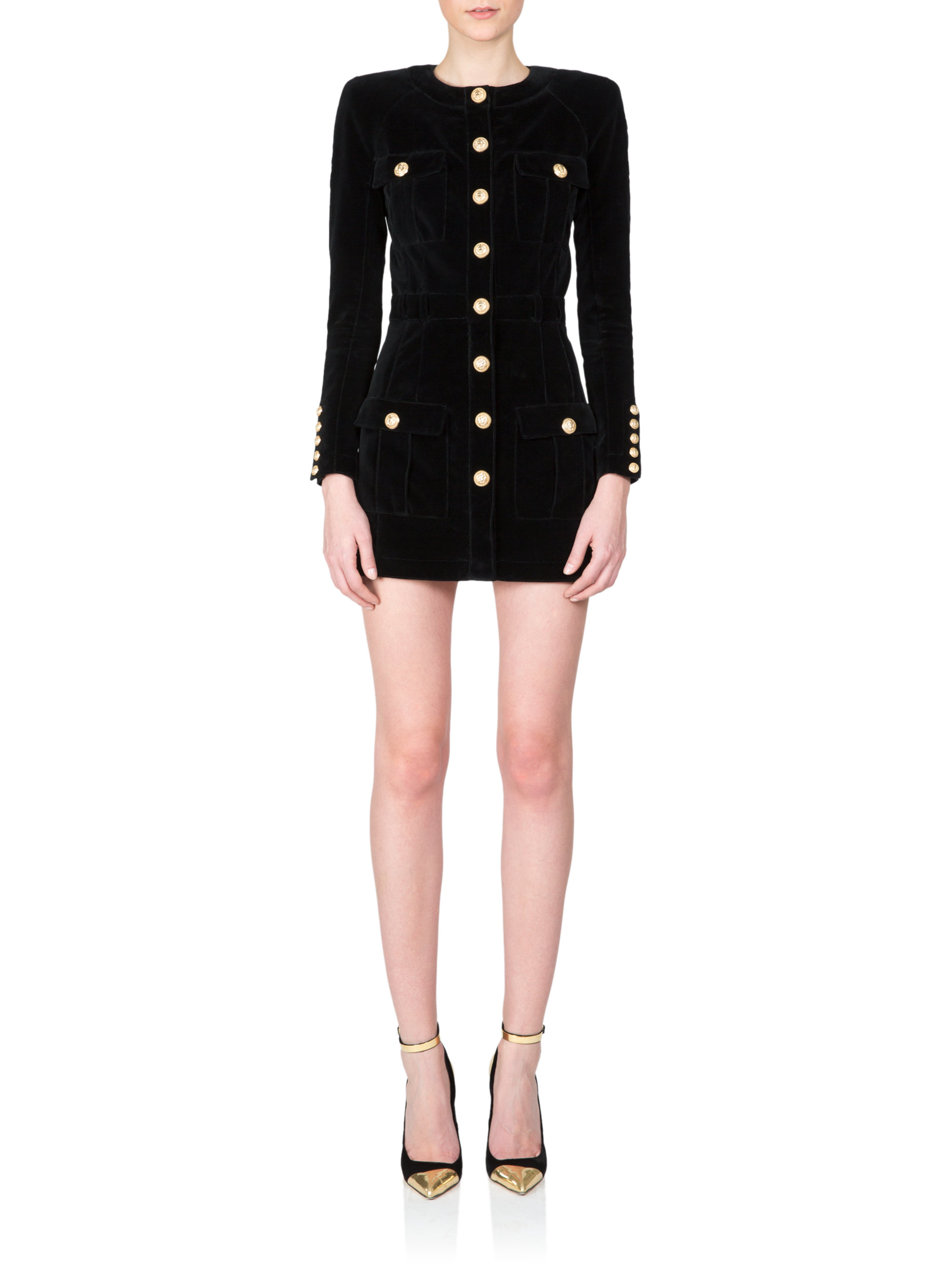 balmain-black-velvet-button-front-sheath