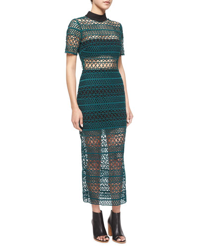 self-portrait-short-sleeve-looped-midi-dress