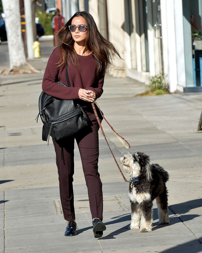 Jamie-Chung-walking-her-dog-la