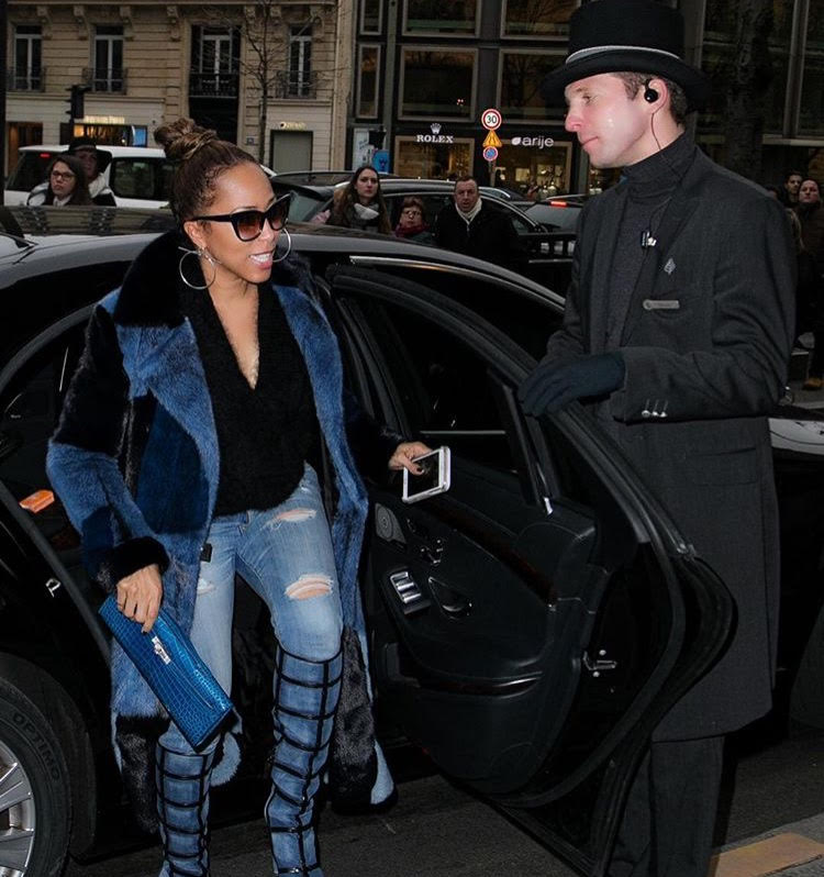 marjorie-harvey-instagram-paris-tom-ford-fall-2015-blue-black-patchwork-fur-coat-patchwork-knee-high-denim-boots-2