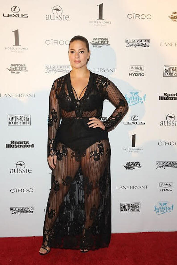 2-Ashley Graham-Sports Illustrated Swimsuit 2016 Swim BBQ VIP Nastygal Sheer Floral Black Lace Up Maxi Dress-1