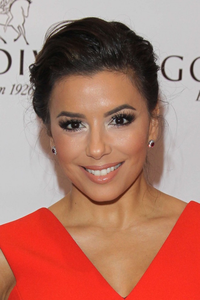 2-Eva Longoria's Public Display of Godiva Victoria Beckham Red Deep V-Neckline V-Shape Hem Cutout Sleeveless Dress-1