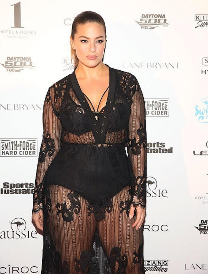 3-Ashley Graham-Sports Illustrated Swimsuit 2016 Swim BBQ VIP Nastygal Sheer Floral Black Lace Up Maxi Dress-1