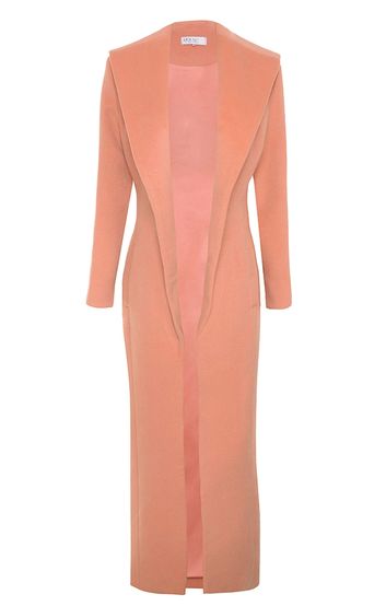 00 Laura Govan's Instagram House of CB Moren Dusty Pink Wool Mix Coat, Marina Hoermanseder Basket Weave Corset, and Levi's Jeans