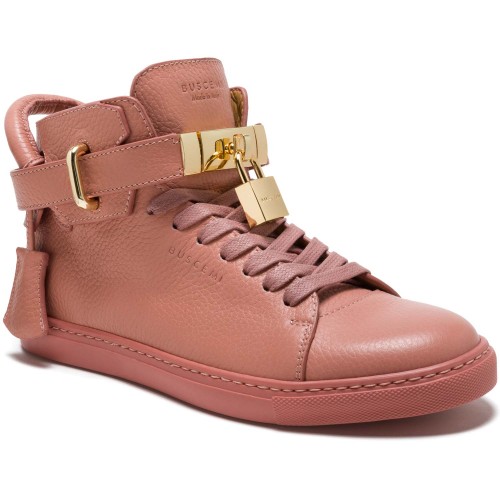 2-Buscemi Gold Tone Clasp Detail Bubble Gum Pink Lace Up Sneakers