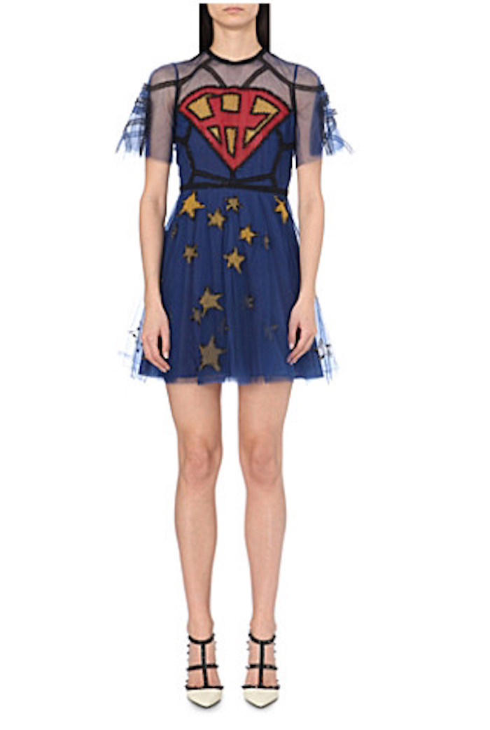 valentino-blue-metallic-embroidered-tulle-short-sleeve-dress