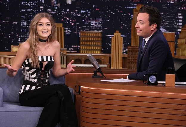1 Gigi Hadid's Jimmy Fallon Show Rubin Singer Spring 2016 Black and White Striped Strapless Top