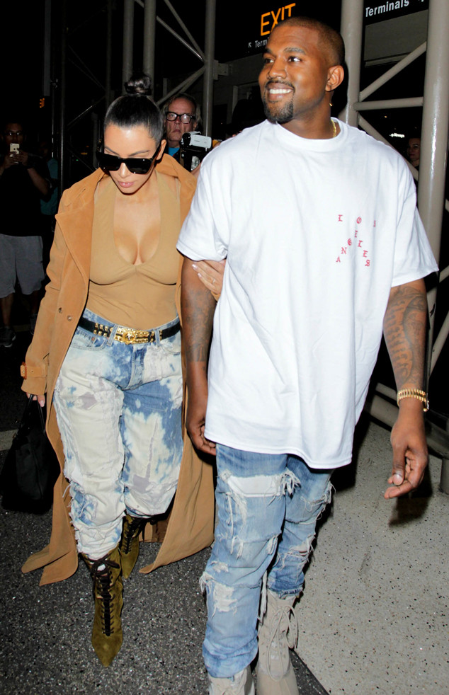 Kim Kardashian West and Kanye West donned distressed denim as spotted in LAX, Los Angeles.