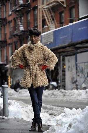 Friday Janaury 28th, 2011. 34 Year Old Tiffany Martinbrough is seen here outside of her home on Ludlow St. in Manhattan. Although Tiffanny is a TV Producer that doesn't quite cut the mustard for getting into any of the goings on for the upcoming fashion week festivities. No worries though, this fashionista has all the trendy bases covered.