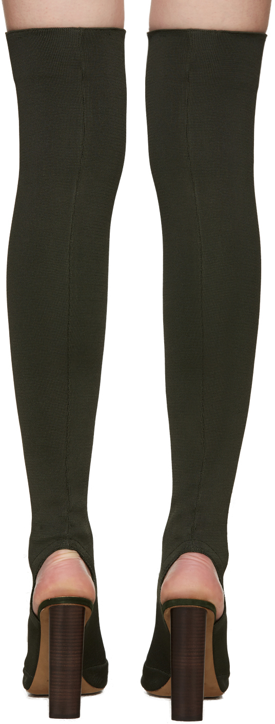 2-Yeezy-Season-2-green-over-the-knee-open-toe-stretch-knit-Boots-Instagram