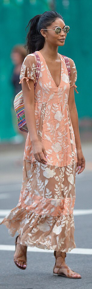 Chanel Iman NYC For Love and Lemons Mia Peach Maxi Dress 5