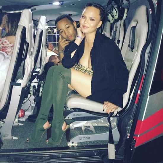 Chrissy-Teigen-Yeezy-Season-2-green-over-the-knee-open-toe-stretch-knit-Boots-Instagram