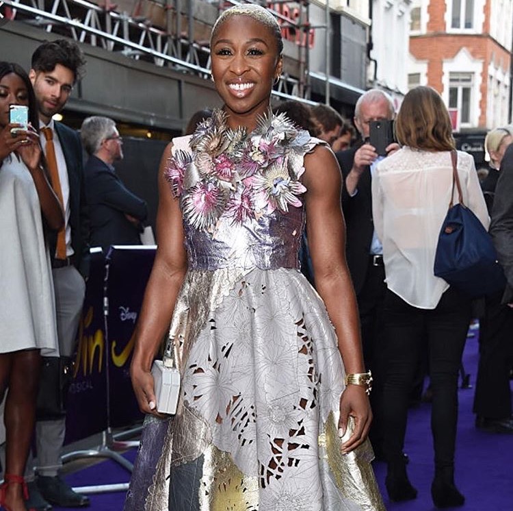Cynthia Erivo at Aladdin Musical in London wearing Giles Deacon Spring 2015