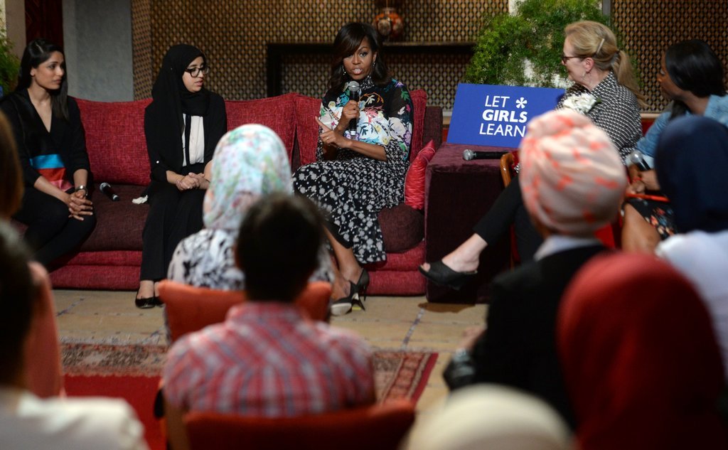 FLOTUS-Michelle-Obama-Let-Girls-Learn-Discussion-Peter-Pilotto-Printed-Tier-Ruffle-Dress-9