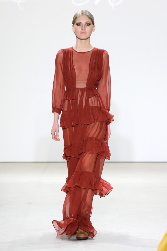 Fall 2016 Leanne Marshall Sheer Long Sleeve Ruffle Dress