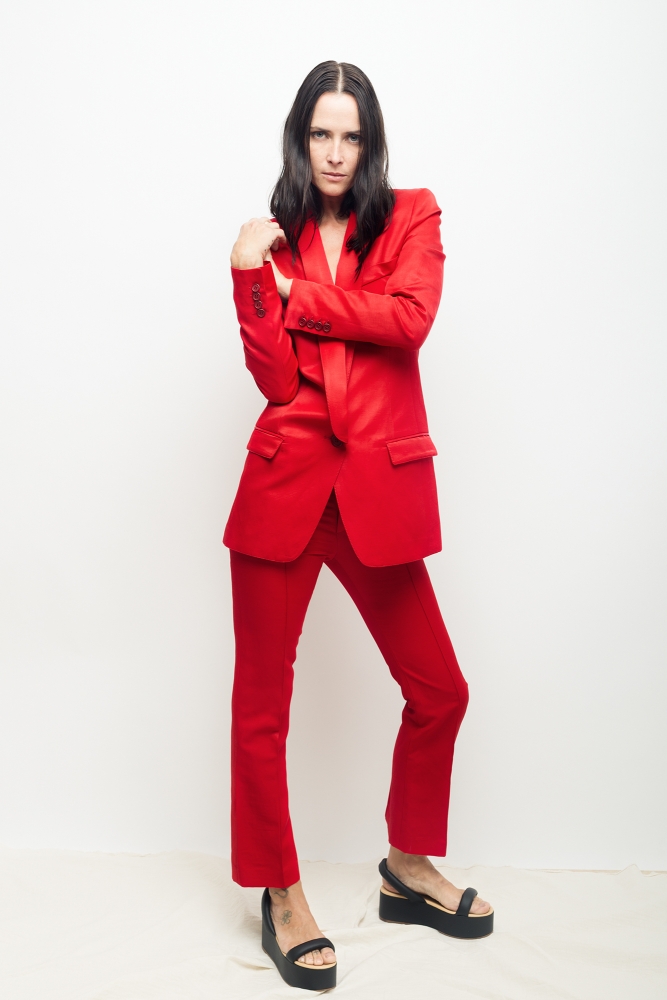 Hot! Or Hmm Nicole Scherzinger's XFactor Auditions Smythe Spring 2016 Red Pantsuit and Christian Louboutin So Kate Nude Pumps 4