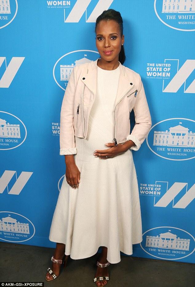 Kerry-Washington-Washington-Women-Summit-Hugo-Boss-white-dress-Maje-cream-jacket-Christian-Louboutin-heels-1