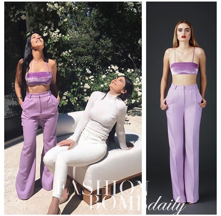 Kourtney-Kardashian-Sergio-Hudson-Fall-2016-purple-bandeau-wide-leg-trousers