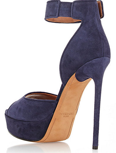 Nia Long-Jimmy Kimmel Live-Givenchy Navy Blue Shark Tooth Ankle Strap Suede Platform Sandals