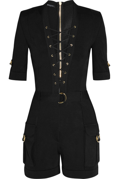 Nicki Minaj's Formation World Tour Balmain Lace-up Stretch-Knit Playsuit 5