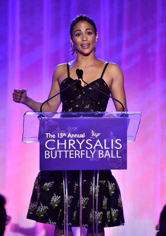 Paula Patton's 15th Annual Chrysalis Butterfly Ball Alexander McQueen Black Jacquard Short Tiered Dress 2