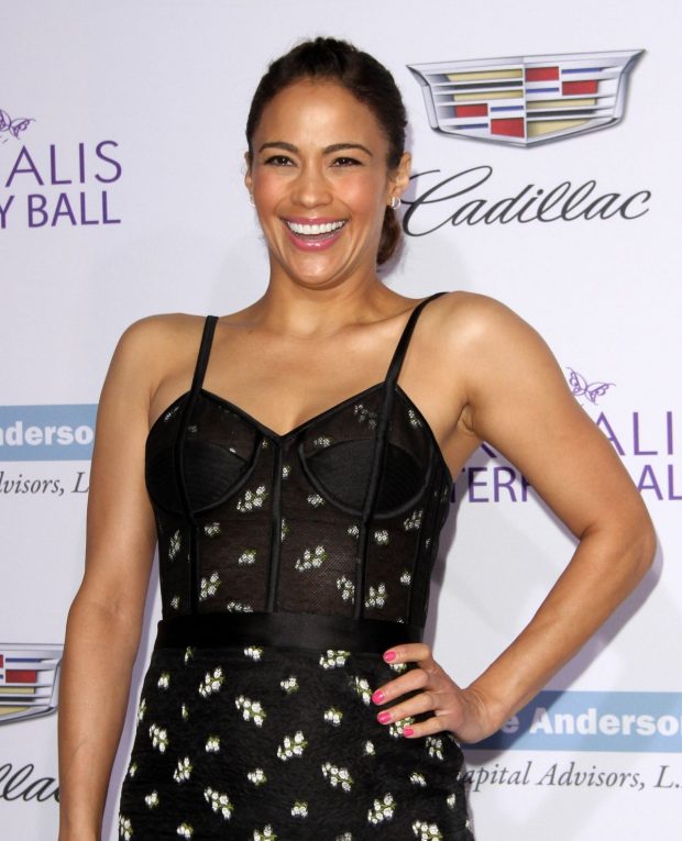 Paula Patton's 15th Annual Chrysalis Butterfly Ball Alexander McQueen Black Jacquard Short Tiered Dress 4