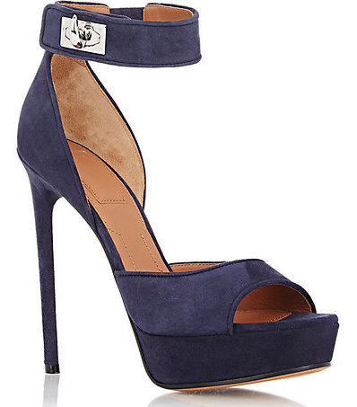 Splurge- Nia Long-Jimmy Kimmel Live-Givenchy Navy Blue Shark Tooth Ankle Strap Suede Platform Sandals