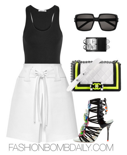 Spring 2016 Style Inspiration 5 Ways to Wear Embellished Heels Helmut Lang cotton-jersey tank Giambattista Valli A-Line Skirt Sophia Webster Lilico Underwater Sandal