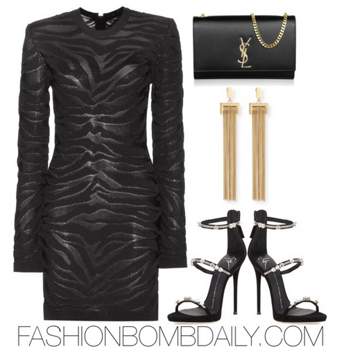 Summer 2016 Style Inspiration What to Wear For BET Weekend Balmain Jacquard Knit Mini Dress Giuseppe Zanotti Triple Strap Sandal Saint Laurent Monogram Leather Chain Bag