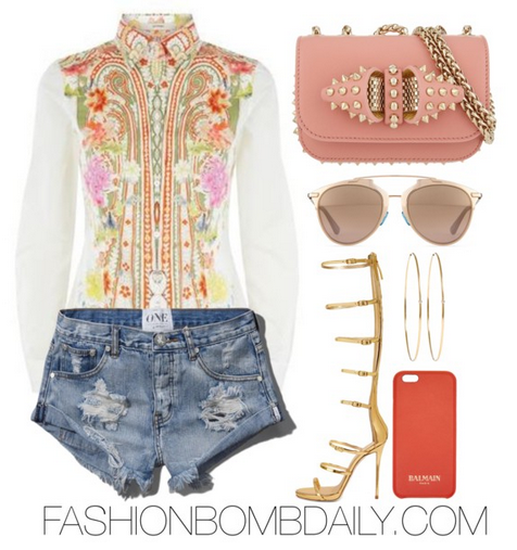 Summer 2016 Style Inspiration What to Wear For BET Weekend Etro Floral Shirt Giuseppe Zanotti Metallic Leather Sandals CHRISTIAN LOUBOUTIN Sweety charity handbag