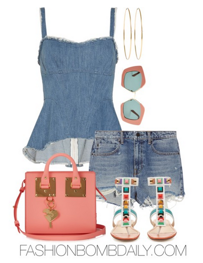 What to Wear 2016 Essence Music Festival Exclusive for Intermix Alvan Denim Top Fendi Multicolor Studded Ankle-Wrap Sandal Marni Edge hexagonal-frame sunglasses
