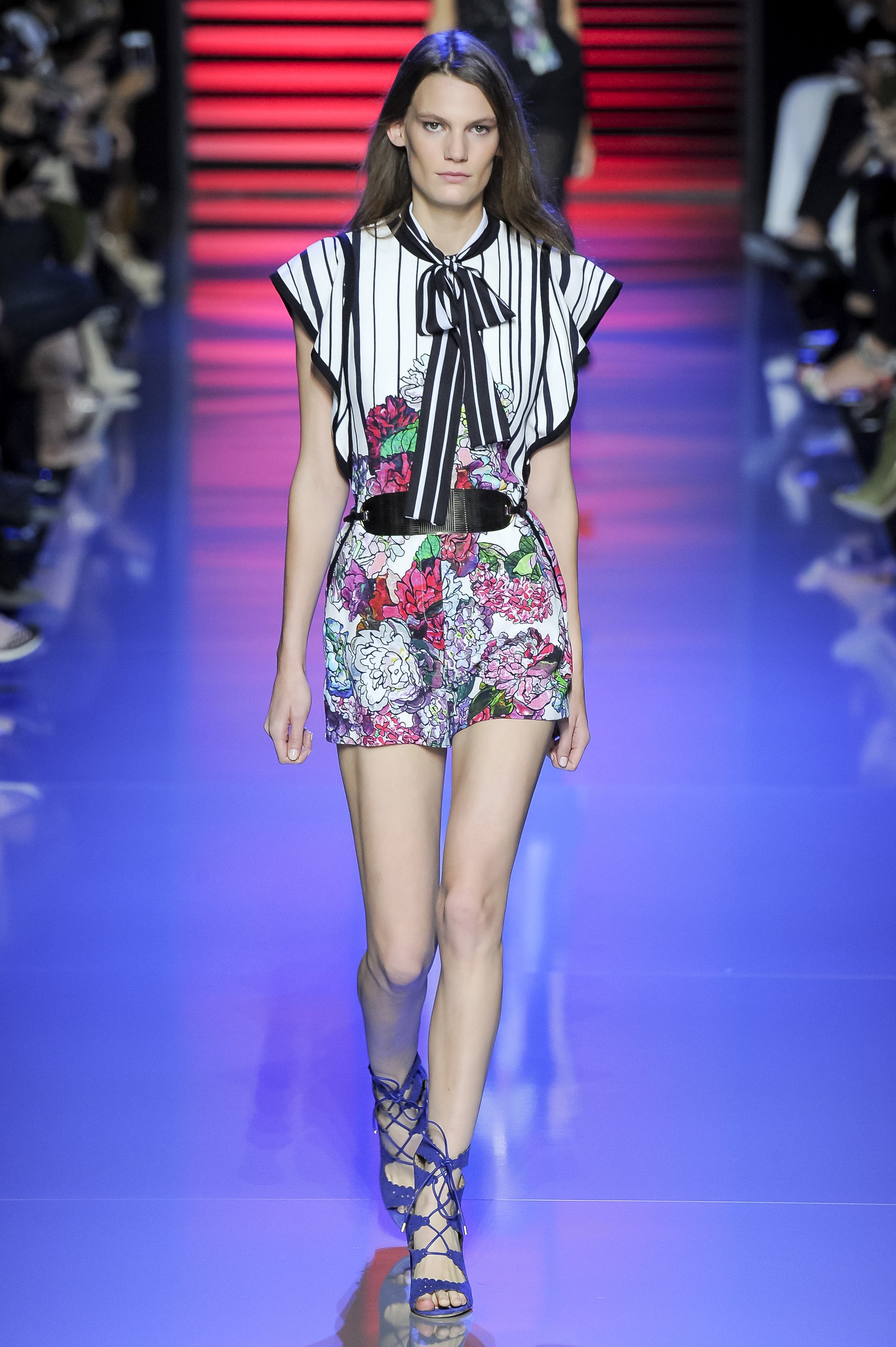 elie-saab-rtw-spring-2016-stripe-floral-print-bow-tie-short-sleeve-romper