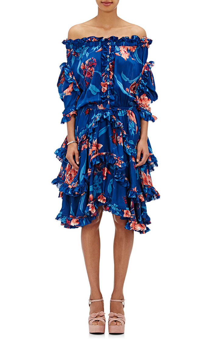 faith-connexion-blue-floral-print-silk-ruffle-trim-short-sleeve-dress